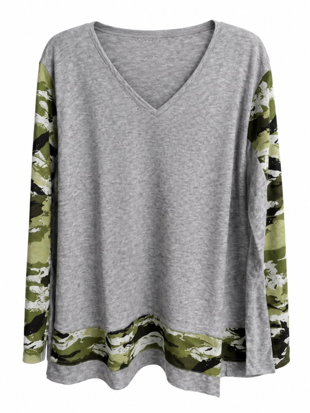 Yak & Yeti Gray Camo Trim Long Sleeve Top – Size Large